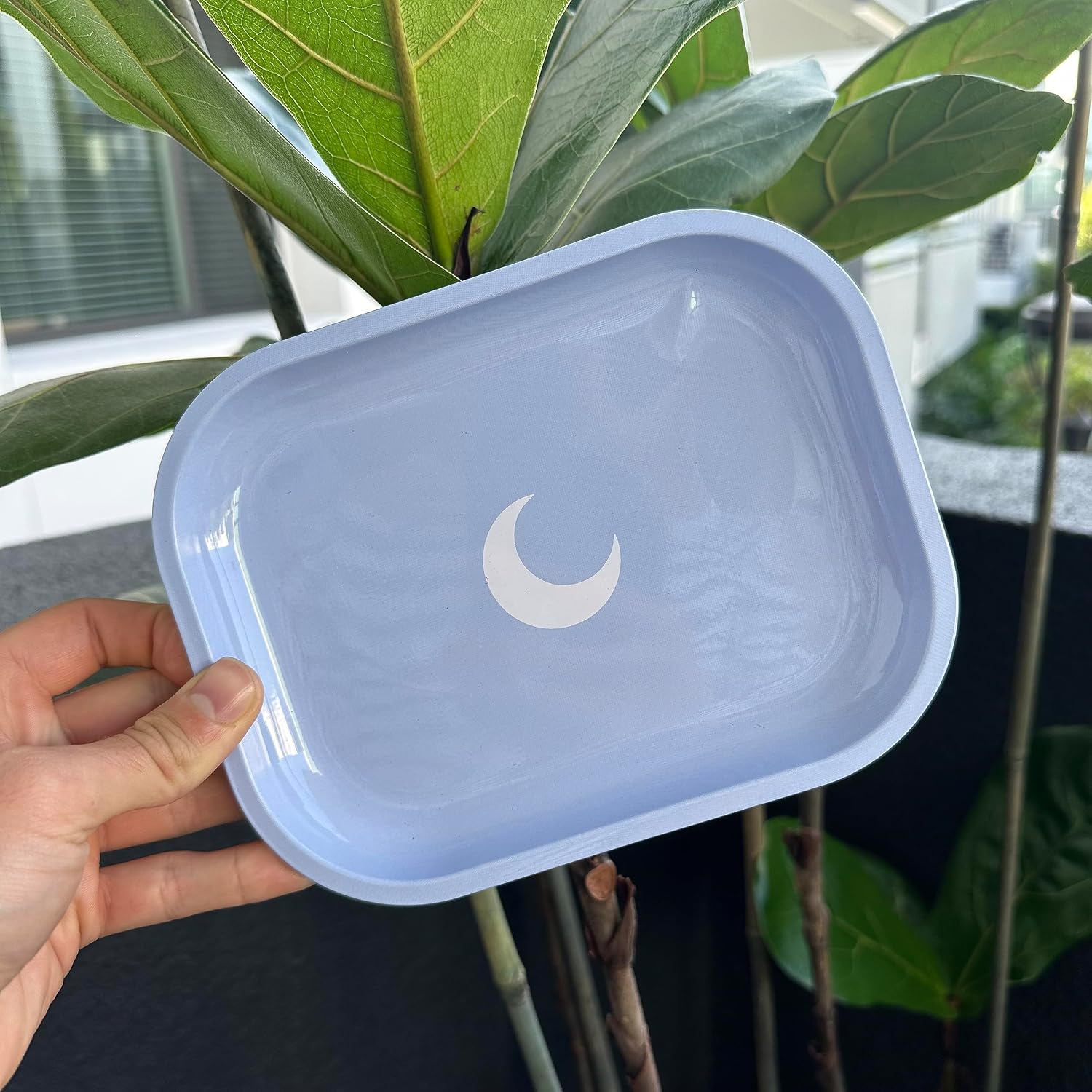 Brando Moon Small Metal Jewelry Tray - Lightweight Makeup Tray - Curved Edges & Smooth Surface - 5.5 x 7” Decorative Tray for Bathroom, Home Décor, Perfume, Candle, Keys Tray