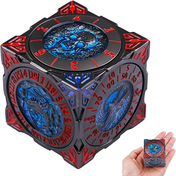 Dnd スピナーダイス、7イン1 ユニークなメタルキューブ D&d ダイスセット ダンジョンズとドラゴンズギフトに クールな多面体ロールプレイングゲームサイコロ ファンタジー 卓上rpgアクセサリー ブルー