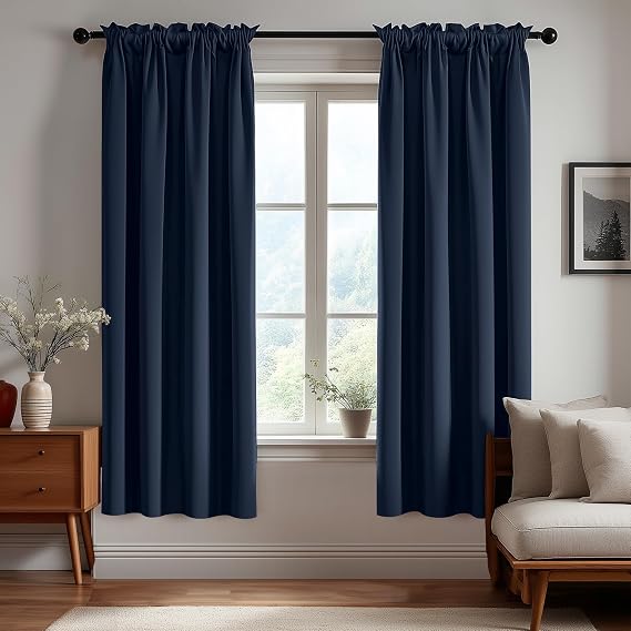 Deconovo Black Out Curtains 72 Inches Long for Living Room and Bedroom | Blackout Curtains, Window Curtains & Drapes, Room Darkening, Rod Pocket, 2 Panels Set, Navy Blue, 38 x 72 Inch