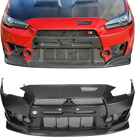 Fit 2008-2015 Mitsubishi Lancer Front Bumper Conversion | IKON MOTORSPORTS, FQ Style PP Black Bumper Cover Conversion Bodykit, 2009 2010 2011 2012 2013 2014