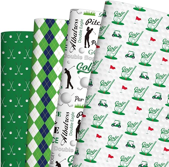 EoBeCy 12 Sheets Golf Wrapping Paper for Men Boys