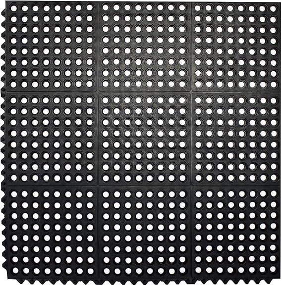 Envelor Interlocking Rubber Floor Tiles with Drainage Holes Anti Fatigue Garage Floor Mat Non Slip Wet Area Mat for Bar, Kitchen, Restaurant, Outdoor, Modular Snap Together 1-Pack, 36 x 36 inches