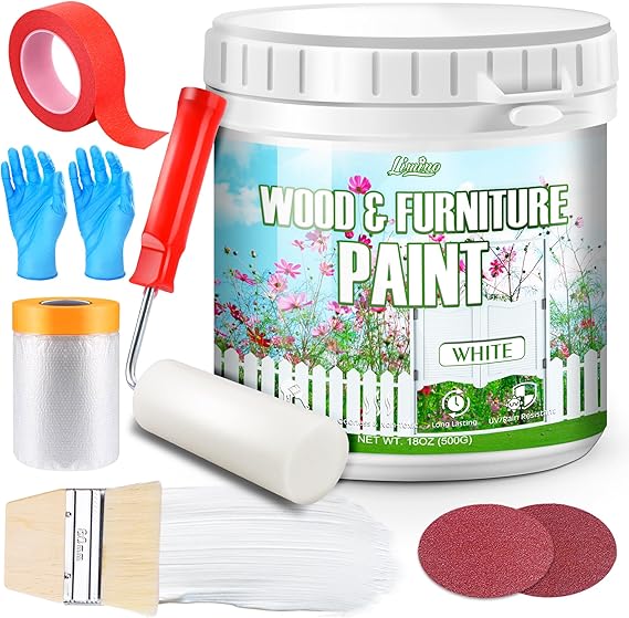 Wood Furniture Paint - 18oz White Wood Paint for Furniture, Cabinet, Door, Dining Table and Chairs, Water-Based, Matte Finish, Non-Toxic, Low Odor, Fast Drying, Interior/Exterior Maintain with Tools