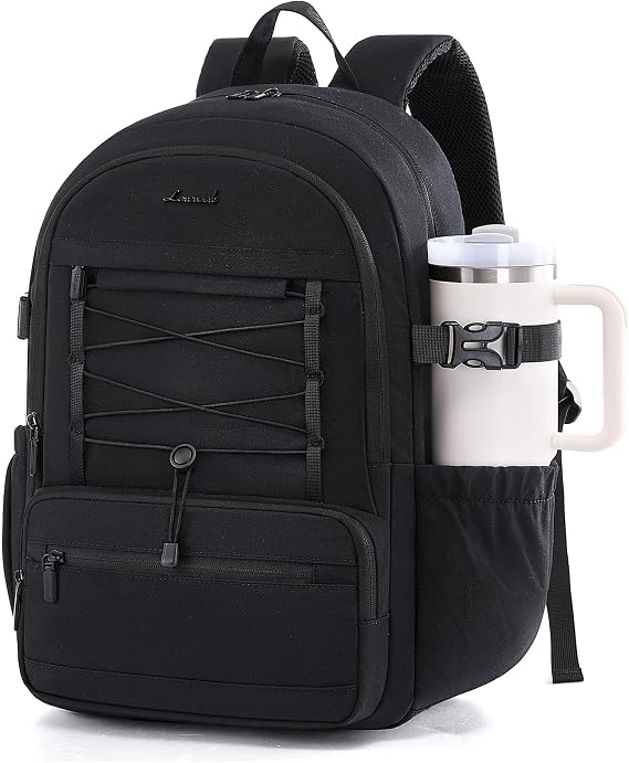 LOVEVOOK Laptop Backpack Purse for Women & Girls, Large Capacity Everyday Casual Daypack with Water Bottle Holder, Lightweight Versatile Backpack for Daily Work, Travel & College, Black