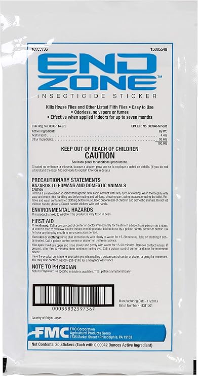 EndZone Insecticide Stickers Fly Control - 1 Pack of 20