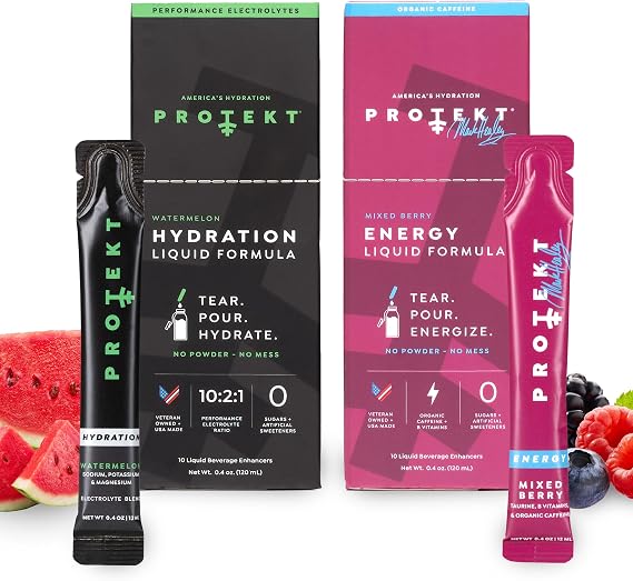 PROTEKT Electrolyte Packets for Recovery & Hydration, Watermelon, 10 Pack | Zero Sugar Energy Drinks, Mixed Berry, Pack of 10