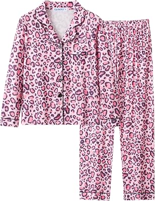 CYCHELRY Big Girls Cartoon Pajamas Set-2PCS Button Down Long Sleeve and Pants Teens PJS Set Size 6-16
