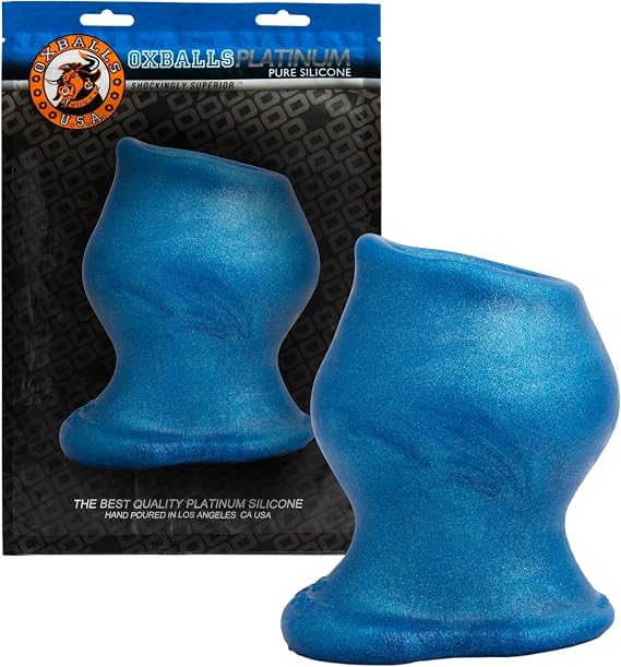 OXBALLS Pig-Hole Morph-FF Super-Squishy Hollow Plug with Open-Core Tunnel Design, Blubbery Morph Silicone, Textured Inner Chamber, Versatile Play Ready, Progressive Training Sizes - Blueballs