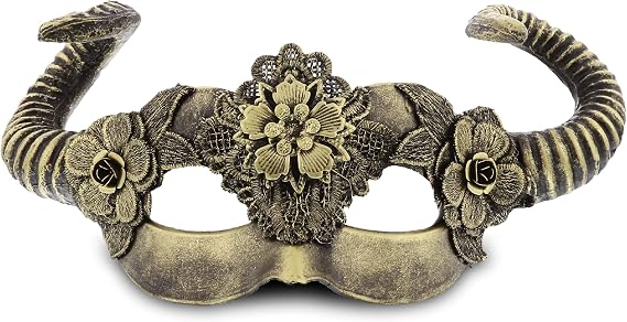 Steampunk Gold Venetian Woodland Fairy Horns Masquerade Mask