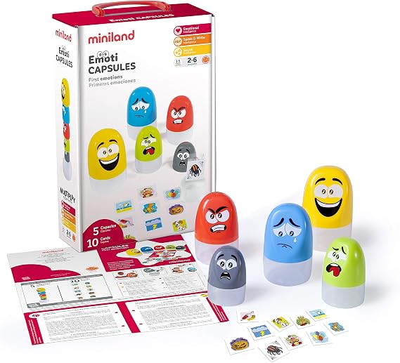 Miniland Emoticapsules. Multicolor and Funny Toy which Represent The Basic Emotions and Invite Children from 2 to 6 Years to Recognize Daily Feelings. SEL Learning