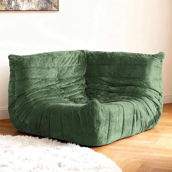Kasunpul Bean Bag Chair, Memory Foam Bean Bag Chairs for Adults, Lazy Floor Corner Sofa Fireside Corner Chair, for Living Room, Bedroom, Dorm, Office(Green)