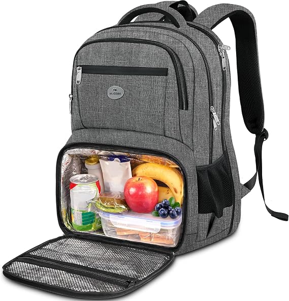 MATEIN Laptop Backpack with Lunch Box, 18 Inch Gray Mens Work Backpack | Anti Theft Pocket, Luggage Strap, Insulated Lunch Work Bag, Travel Backpack, Heavy Duty, Office Commute College Traveling