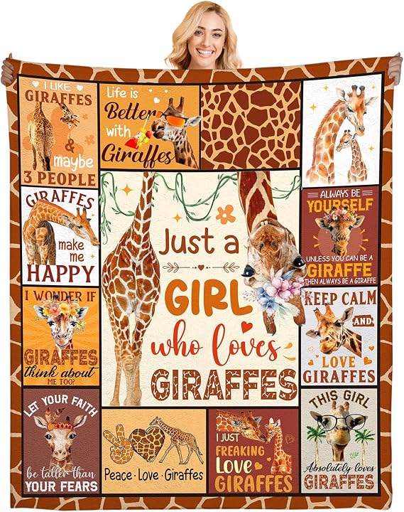 Giraffe Gifts Blanket for Giraffe Lovers Women Mom Girls Kids Cute Funny Themed Decor Bedroom Living Room Home Plush Flannel Throws Presents Kids Adults Birthday Christmas Valentine 50" x 60"