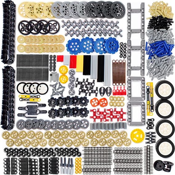 ASTEM Technic Parts 826Pcs Building Blocks with Differentials Wheels Chain Link Connector Joints Track Tank Wheel Shock Absorber Steering Shaft for MOC