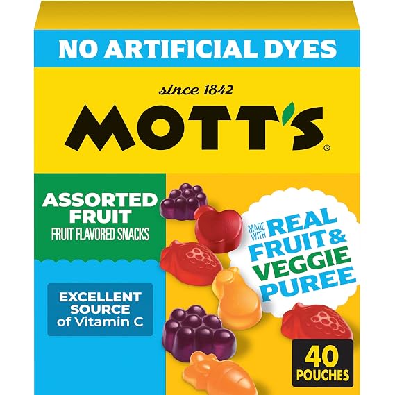 Mott's Assorted Fruit Flavored Snacks, Made with Real Fruit Puree (40 Pack)