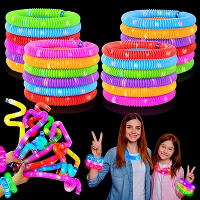 72 PCS Bulk Glow Sticks Party Pack for Kids 4-8-12,LED Pop Tubes Neon Accessories Necklace & Bracelets for Toddlers,Glow in the Dark Party Favors,Non Candy Basket Goodie Bags Stuffers for Boys Girls