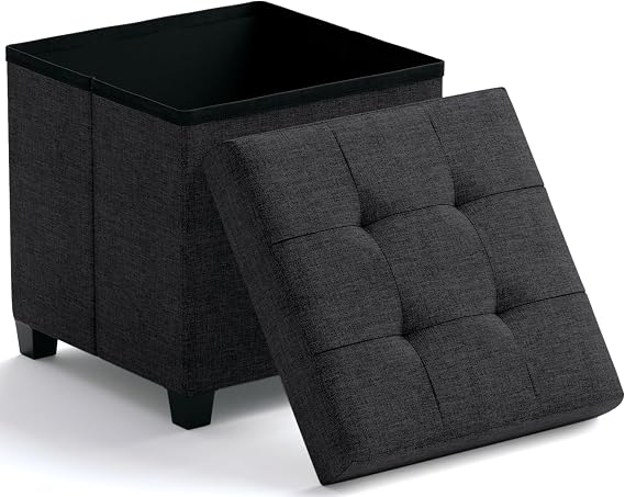 Ornavo Home Square Cube Storage Ottoman with Legs, 15x15x15, Black | Foot Rest Stool Seat; Holds Up to 600 lbs; Ideal for Living Room, Bedroom, Home Office or Dorm