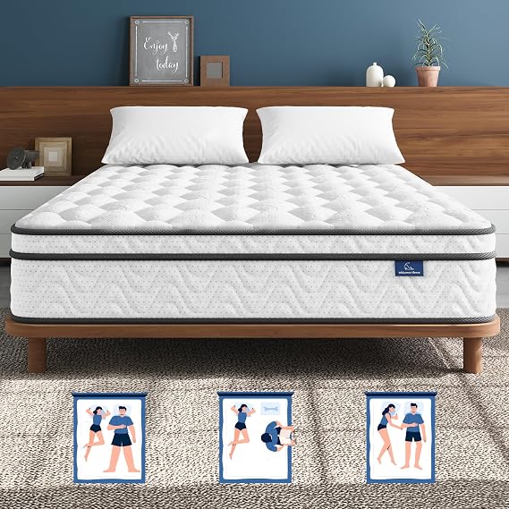 Vesgantti Queen Size Mattress 14 Inch, Cool Sleep Hybrid Mattress in a Box | Fiberglass-Free, Memory Foam & Pocket Springs, Ergonomic Design, Pressure Relief, Medium Firm Feel, 60"*80"*14"