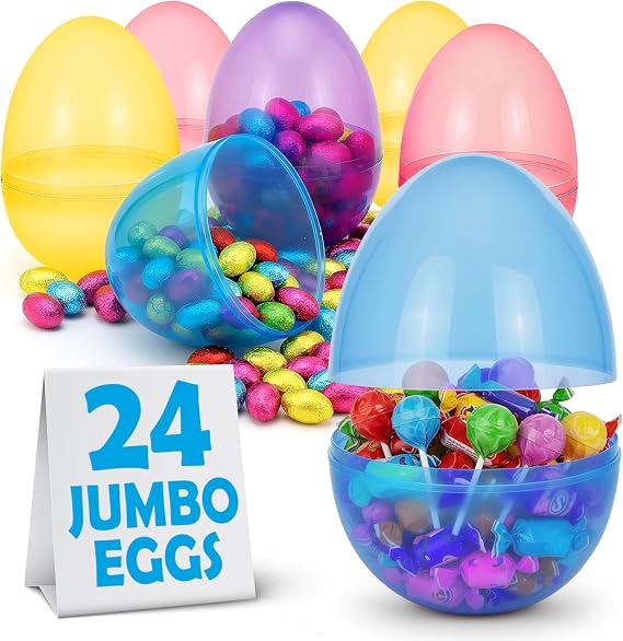 MAXYGIFT Large Plastic Easter Eggs 6 24 Pack Empty Fillable Easter Eggs for Egg Hunt Supplies, Candy, Toys & Basket Stuffers Jumbo