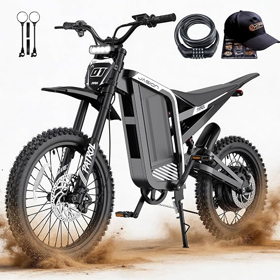 Jasion Patrol 52 Electric Bike for Adults&Teens,Ebike 4000W Peak 40MPH with 52V 30AH 1560Wh Battery,E Dirt Bike 50-Mile Range,19''/17'' Off-Road Tires,Full Hydraulic Brakes & Dual Suspension