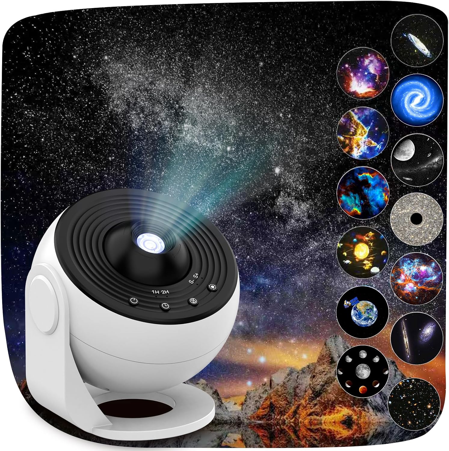 Yıldızlı gökyüzü projektörü, 13ü 1 arada Galaxy planetaryum projektörü, yatak odası için, 360° dönebilen sis projektörü, güneş sistemli gece lambası, ay şeklinde çocuklar ve yetişkinler için