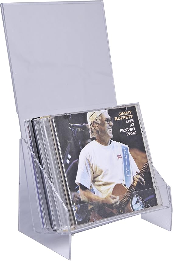 Clear-Ad - CDH-01 - Vertical Plastic Desktop CD Display Rack - Standing Countertop Acrylic One Tier Compact Disk Holder with Sign Frame for Tabletop (Pack of 2)