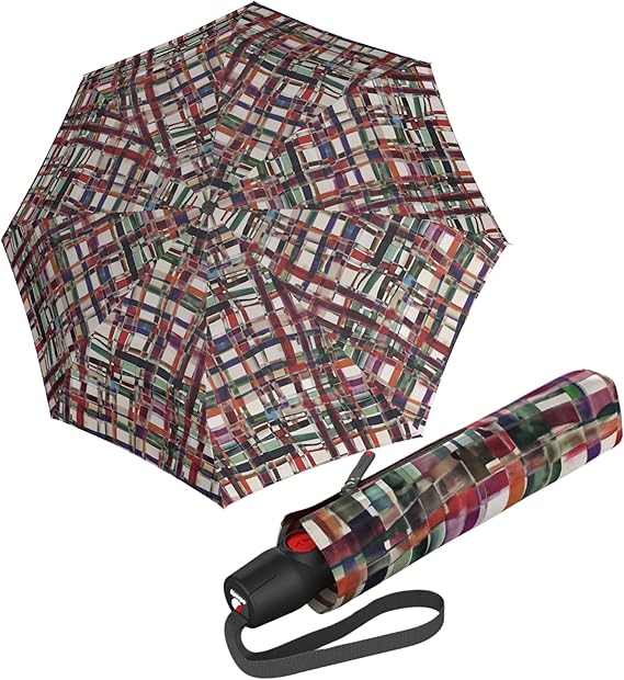 Knirps T.200 Automatic Travel Umbrella for Rain, Windproof Compact, Ribbon | 38in Canopy, Automatic Open Close, Windproof to 93mph, 8-Rib Aluminum-Steel-Fiberglass Frame, OEKO-TEX, Case Included