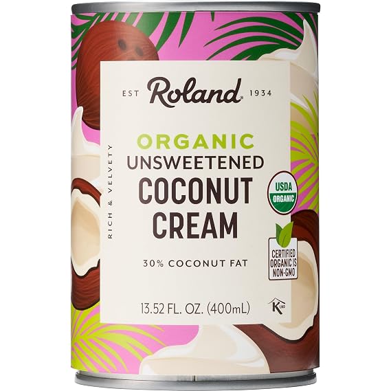 Roland Foods Organic Unsweetened Coconut Cream, Specialty Imported Food, 13.52 Ounce Can, Pack of 1