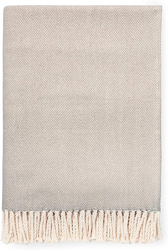 Sferra Celine Herringbone, 100% Cotton Throw Blanket - Mushroom