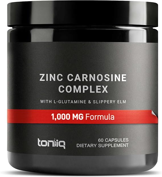 1000 mg Triple Blend Zinc Carnosine Supplement Ultra High Strength 150 mg Zinc L-Carnosine Complex with L-Glutamine & Slippery Elm Third-Party Tested 60 Capsules