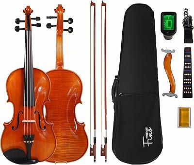FINO 44 Violin Full Size Kit for Beginners, Fiddle Set for Adults Students with 2 Redwood Bows, Extra Strings, Rosin, Tuner, Fingerboard Sticker, Shoulder Rest, Case Solid, Full