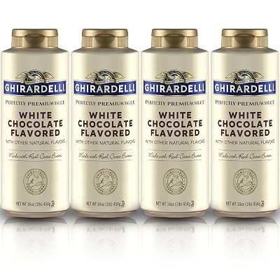 Ghirardelli White Chocolate Flavored Sauce Squeeze Bottles | 16 oz Pack of 4 | Smooth Creamy White Chocolate Dessert Topping for Coffee, Ice Cream, and Baking