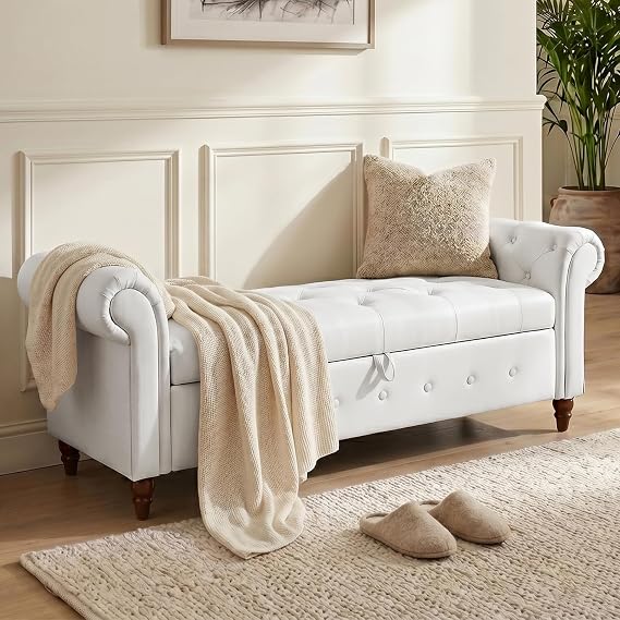 Storage Bench, End of Bed Bench with Pull Ring Design
