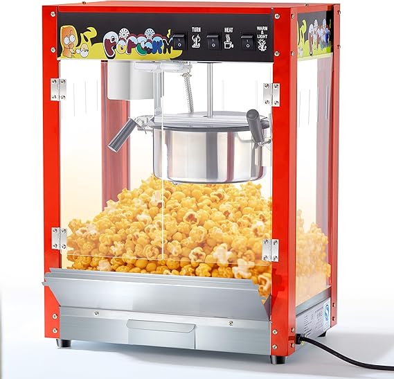 Popcorn Maker Machine, 10 Oz Kettle, 1300W Countertop Popcorn Maker for 60 Cups per Batch, Movie Theater Popcorn Popper with 3-Switch Control, 2 Scoops 1 Cup, Red (17.32''L*11.53''W*23''H)