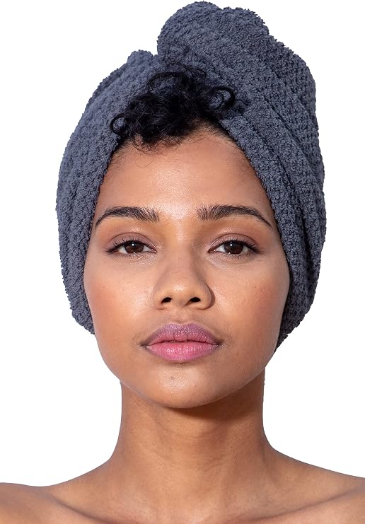 Hair Turban Towel for Women - 100% Turkish Cotton Hair Wrap for Drying Hair - Oeko-TEX Certified (One Size, Charcoal/Hair Turban)