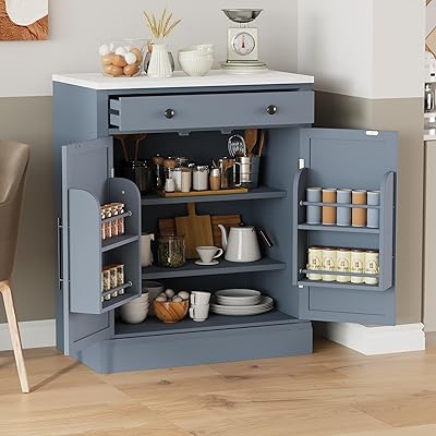 Kitchen Pantry with Drawer, Kitchen Storage Cabinet with 2 Doors 2 Adjustable Shelves for Kitchen, Living Room and Dining Room Gray,1