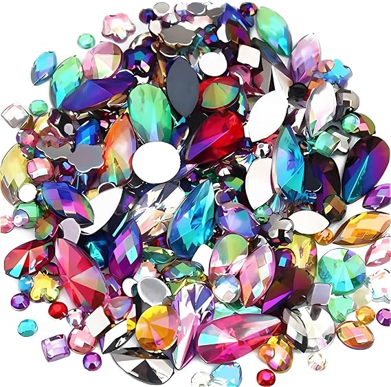 Mixed 1400pcs AB Colour Gems Jewels Flatback Rhinestones, Assorted Shapes Rhinestone for Crafts, Face Art Gem Jewel for Crafting, Acrylic Gemstones DIY Halloween Party Decorations (Muticolor AB)