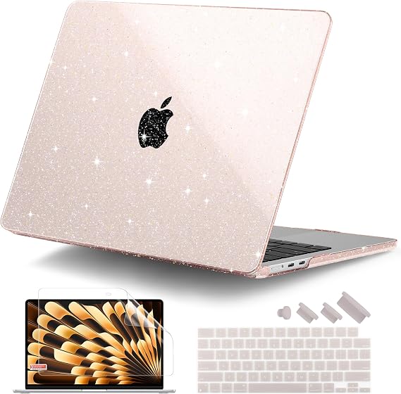 DONGKE M2 MacBook Air 15 Inch Case 2023 A2941 with Liquid Retina Display & Touch ID Bling Plastic Hard Shell Keyboard Cover & Screen Protector, Bling Starlight