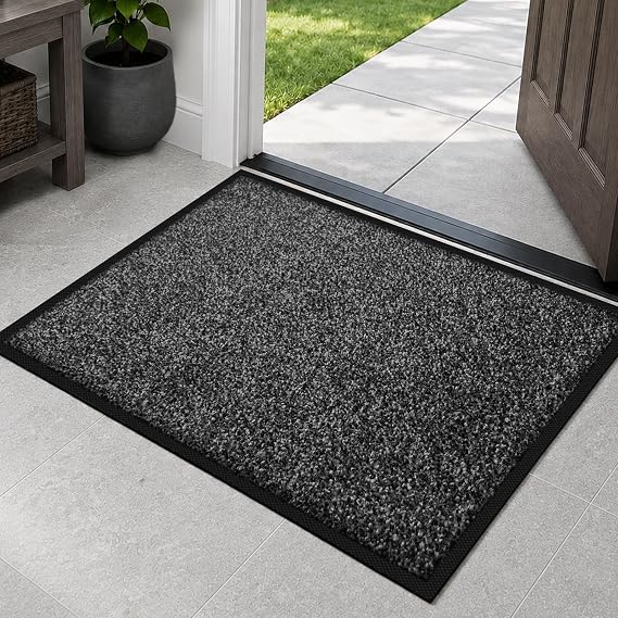 Mibao Super Absorbent Front Door Mat, 48" x 24", Non-Slip Washable Indoor Doormats, Low Profile Entryway Rug Outdoor, Dirt Resistant Welcome Mats for Front and Back Door Entrance, Grey
