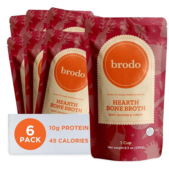 Brodo Organic Hearth Bone Broth, Protein Sanck, No Preservatives (6 X 8 oz)