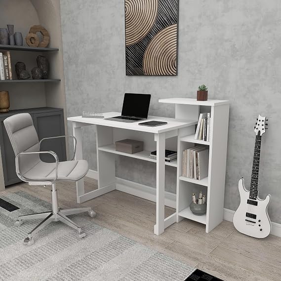 SAYE 5 Raflı Kitaplıklı Çalışma Masası (Mat Beyaz)