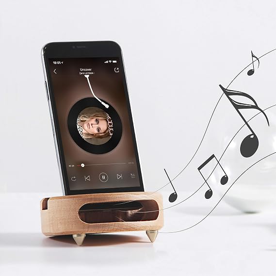 Wooden Phone Dock - Sound Amplifier & Holder, Compatible with Smartphone, Mini Pad - Beech