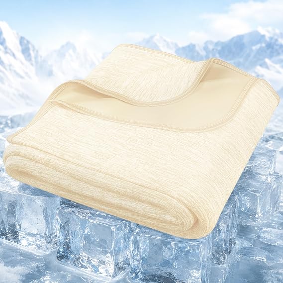 Cooling Blanket Twin Size for Hot Sleepers, Q-Max >0.4, 60 x 90 Inch, Beige