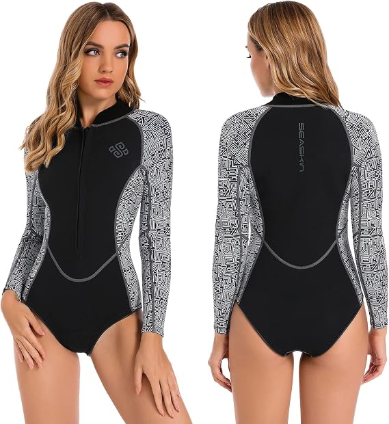Seaskin Womens One Piece Long Sleeves Shorty Wetsuit 2mm