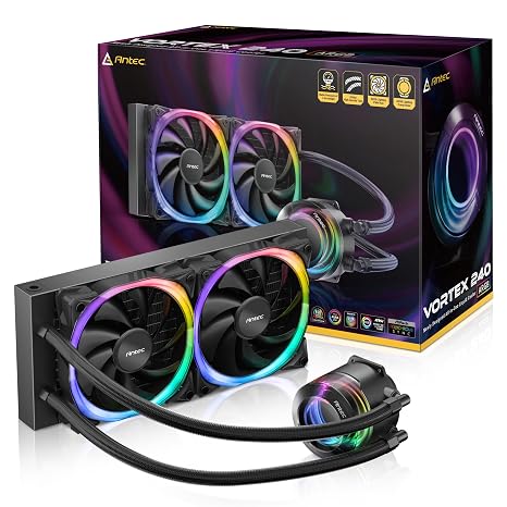 Antec Vortex 240 ARGB 240mm AIO Sıvı İşlemci Soğutucu, 2x120mm Fusion PWM ARGB Fan, Intel/AMD, Siyah