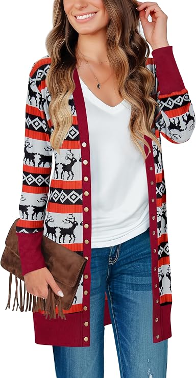 Long Cardigan Sweaters for Women Open Front Snap Button Knit Ribbed Cardigans Outfits