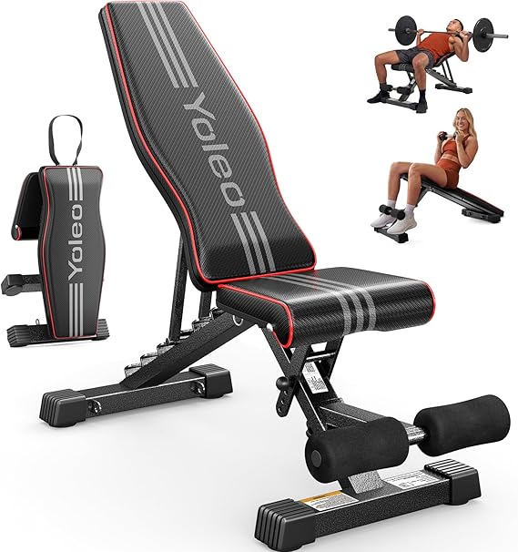 YOLEO Adjustable Weight Bench, ASTM-Certified 827LBS | 98% Pre-Assembled, 84 Positions Incline Decline Flat, Foldable Gym Bench with Wider Seat for Home Gym, Extended Head Support