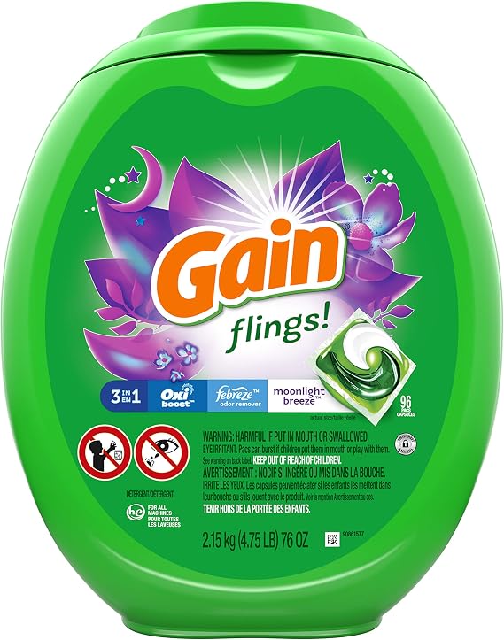 Gain flings! Laundry Detergent Soap Pods, High Efficiency (HE), Moonlight Breeze Scent, 96 Count