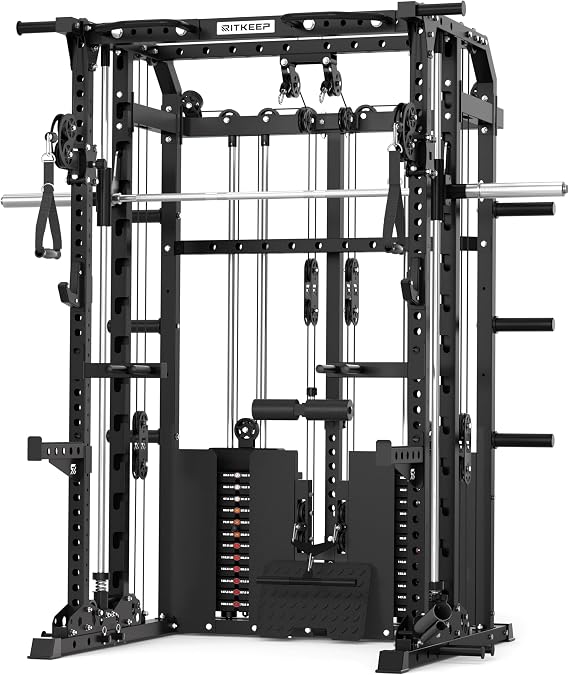 RitKeep Smith Machine with 310LB Weight Stacks & LAT Pulldown for Home Gym | 11-in-1 Multi-Functional Trainer with Dual-Drive Pulley, 2200LB Capacity and 10+ Attachments for Strength Training-ANVIL S1