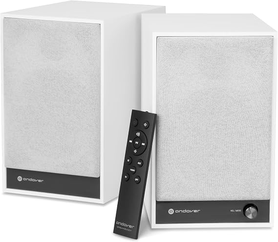 Andover Speakeasy 4 Premium Powered Speaker System Featuring Bluetooth Streaming, Built-in Phono Pre-Amp, HDMI e-ARC, Analog and Digital Inputs, Pre-Out for Subwoofer (White)